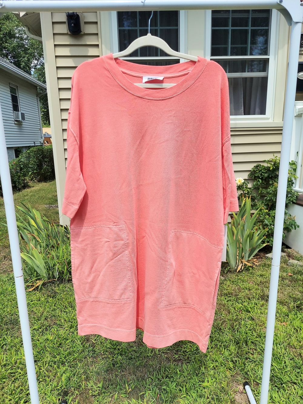 Double Zero 100% Cotton Coral Oversized Pocket Tee Dress Women Size Small NWT